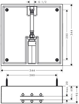 HANSGROHE RAINDANCE základné teleso 400x400mm, pre hornú sprchu, chróm 26254180 Technický nákres