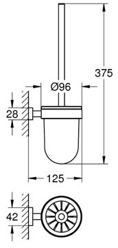 GROHE ESSENTIALS CUBE WC kefa, nástenná, sklo, chróm 40513001 Technický nákres