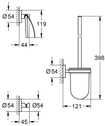 GROHE ESSENTIALS sada doplnkov pre WC a kúpeľňu, chróm 40407001 Technický nákres