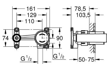 GROHE podomietkové teleso DN15 23429000 Technický nákres