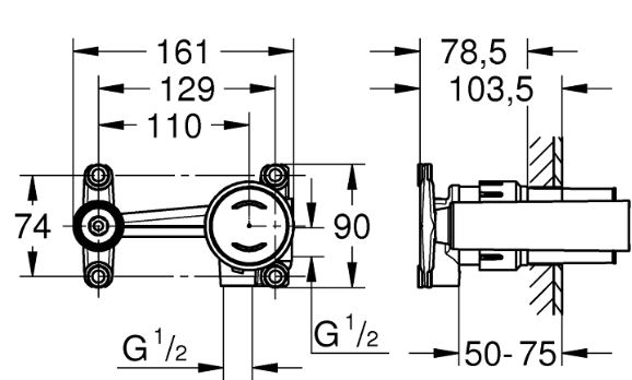 GROHE podomietkové teleso DN15 23429000 Technický nákres