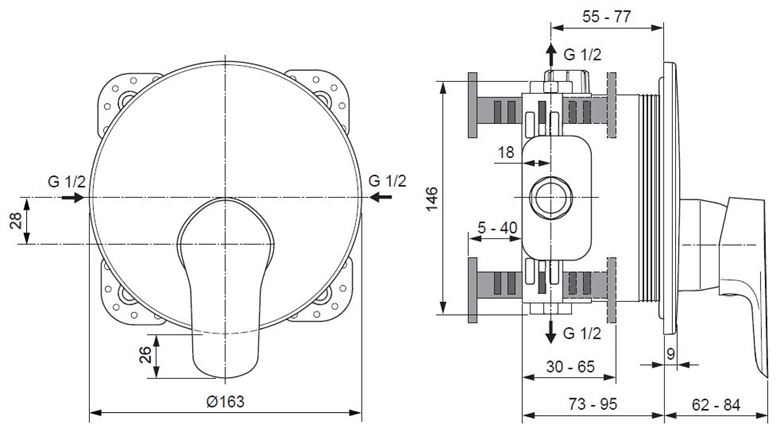 CONCEPT 100 sprchová podomietková batéria, chróm A7279AA Technický nákres