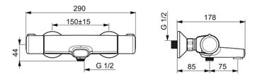 HANSA MICRA vaňová nástenná termostatická batéria, s prepínačom, chróm 58162171 Technický nákres