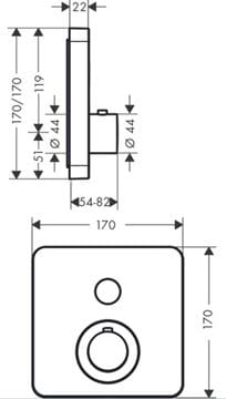 AXOR SHOWER SELECT podomietková termostatická batéria, chróm 36705000 Technický nákres