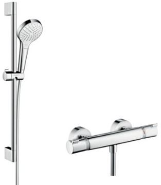 HANSGROHE CROMA SELECT S VARIO sprchový set s termostatickou batériou, ručná sprcha s 3 prúdmi, tyč, hadica, chróm / biela