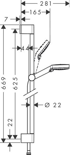 HANSGROHE CROMETTA VARIO 2JET sprchová súprava 3-dielna, ručná sprcha pr. 110 mm, 2 prúdy, tyč, hadica, biela/chróm 26532400 Technický nákres