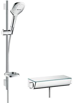 HANSGROHE RAINDANCE SELECT E 120 sprchový set s termostatickou batériou, ručná sprcha s 3 prúdmi, tyč, hadica, chróm / biela