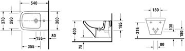 DURAVIT DURASTYLE závesný bidet, WonderGliss 22871500001 Technický nákres