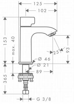 HANSGROHE METRIS umývadlová stojanková batéria, pre jednu vodu, EcoSmart, chróm 31166000 Technický nákres