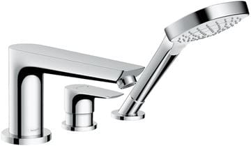 HANSGROHE TALIS E batéria na okraj vane, 3-otvorová, so sprchovou súpravou, chróm