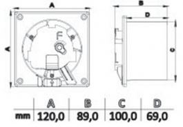 HACO AV DRIM 100 T axiálny ventilátor 100 mm, nástenný/stropný, s časovačom, bez predného panelu 0945 Technický nákres