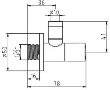 KLUDI ZENTA rohový ventil 1/2"x3/8", chróm 1584605-00 Technický nákres