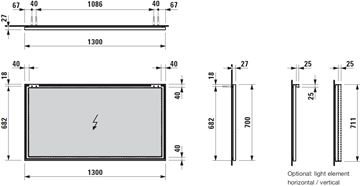 LAUFEN FRAME 25 zrkadlo 100x70 cm H4474069001441 Technický nákres