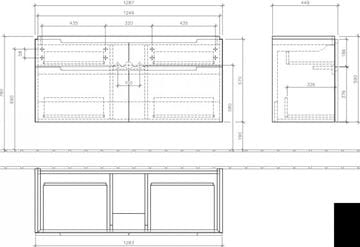 VILLEROY & BOCH SUBWAY 2.0 skrinka pod umývadlo 128,7x44,9x59 cm, 4 zásuvky, Glossy White A91610DH Technický nákres