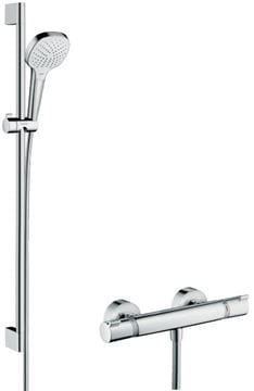 HANSGROHE CROMA SELECT E VARIO sprchový set s termostatickou batériou, ručná sprcha s 3 prúdmi, tyč, hadica, biela/chróm