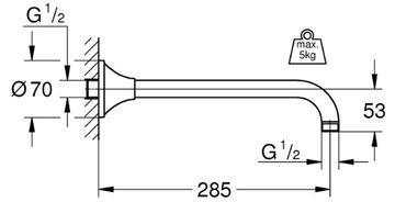 GROHE GRANDERA sprchové rameno 285mm, chróm 27986000 Technický nákres