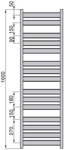 ZEHNDER ZETA kúpeľňový radiátor 1600/600, 746W, rovný, teplovodné, anthracite ZET-160-060-0346 Technický nákres