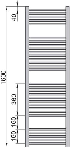 ZEHNDER IMPA kúpeľňový radiátor 1600/500, bočné pripojenie, chróm IMPC-160-050-0008 Technický nákres