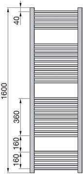 ZEHNDER IMPA kúpeľňový radiátor 1600/500, bočné pripojenie, chróm IMPC-160-050-0008 Technický nákres