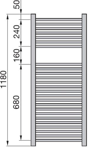 ZEHNDER IMPA kúpeľňový radiátor 1180/500, bočné pripojenie, chróm IMPC-120-050-0008 Technický nákres