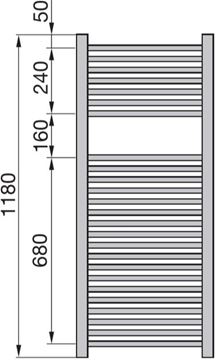 ZEHNDER IMPA kúpeľňový radiátor 1180/500, bočné pripojenie, chróm IMPC-120-050-0008 Technický nákres