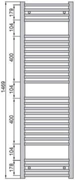 ZEHNDER AURA kúpeľňový radiátor 1469/600, rovný, stredové pripojenie, chróm PBCN-150-060-05-0008 Technický nákres