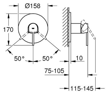 GROHE PLUS sprchová podomietková batéria, chróm 24059003 Technický nákres