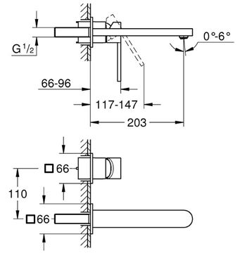 GROHE PLUS umývadlová podomietková batéria, chróm 29306003 Technický nákres