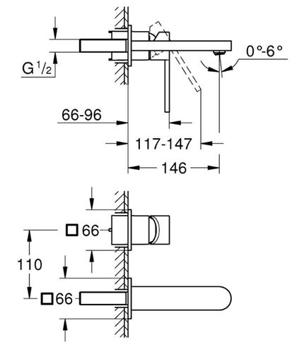 GROHE PLUS umývadlová podomietková batéria, chróm 29303003 Technický nákres