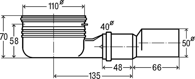 VIEGA ADVANTIX 4982.92 sifón DN40/50, pre podlahový žľab, bočný odpad 737573 Technický nákres