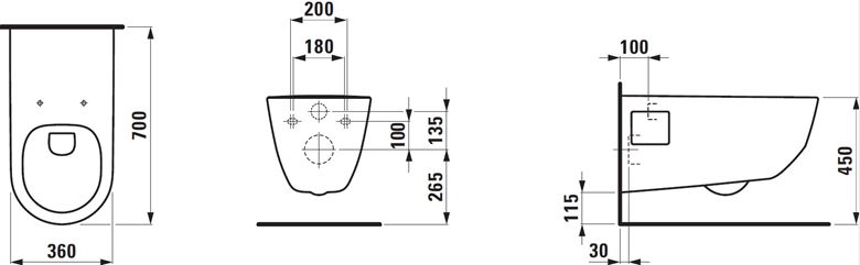 LAUFEN PRO LIBERTY bezbariérové závesné WC, Rimless splachovanie H8219600000001 Technický nákres