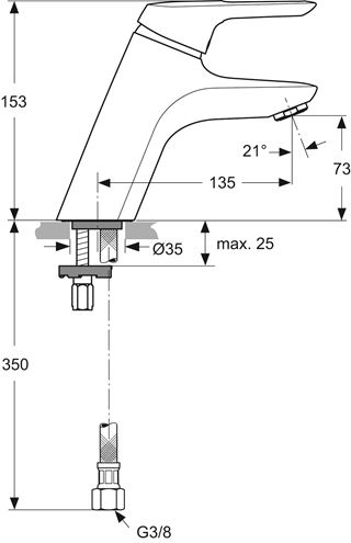 IDEAL STANDARD CERAMIX BLUE umývadlová stojanková batéria, chróm A5647AA Technický nákres