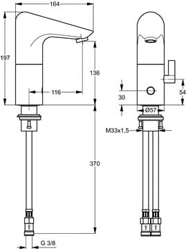 IDEAL STANDARD CERAPLUS umývadlová senzorová batéria s reguláciou teploty, napájanie zo siete, chróm A4154AA Technický nákres