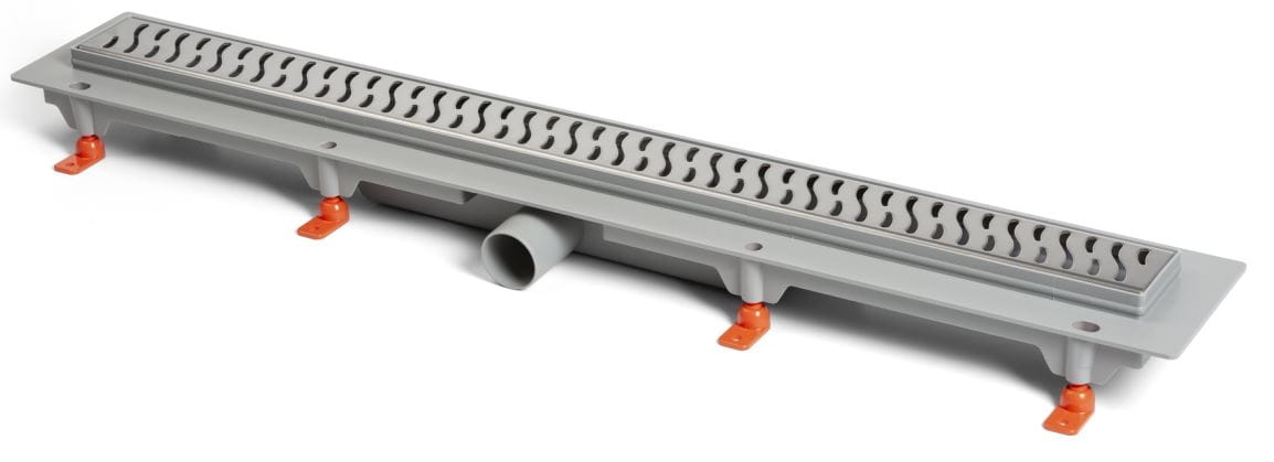 EASY sprchový žľab 650 mm, do priestoru, bočný odtok D 40, rošt HARMONY, plast/nerez oceľ lesk