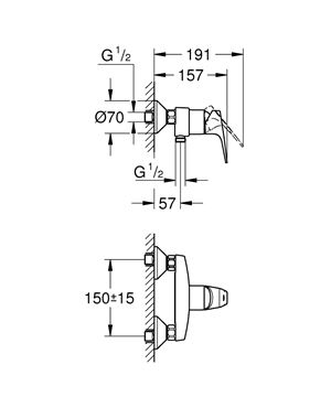 GROHE BAUFLOW sprchová nástenná batéria, chróm 23755000 Technický nákres