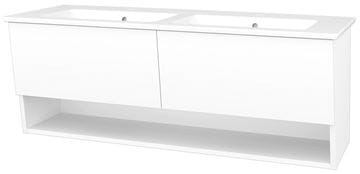 CONCEPT 400 skrinka pod dvojumývadlo 126x48,5x48 cm, 2 zásuvky, 1 polica, Push-open, lesklá biela