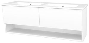 CONCEPT 400 skrinka pod dvojumývadlo 126x48,5x48 cm, 2 zásuvky, 1 polica, Push-open, lesklá biela