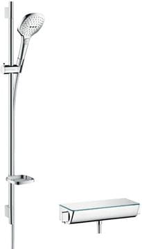 HANSGROHE RAINDANCE SELECT E 120 sprchový set s termostatickou batériou, ručná sprcha s 3 prúdmi, tyč, hadica, biela/chróm