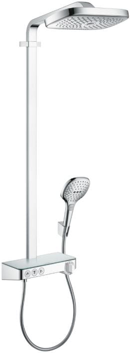 HANSGROHE RAINDANCE SELECT E SHOWEPIPE 300 sprchový set s termostatickou batériou, horná sprcha, ručná sprcha s 3 prúdmi, tyč, hadica, držiak, chróm