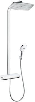 HANSGROHE RAINDANCE E SHOWEPIPE 360 sprchový set s termostatickou batériou, horná sprcha, ručná sprcha s 3 prúdmi, biela/chróm