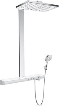 HANSGROHE RAINMAKER SELECT SHOWERPIPE 460 sprchový set s termostatickou batériou, horná sprcha, ručná sprcha s 2 prúdmi, tyč, hadica, držiak, biela/chróm