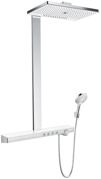 HANSGROHE RAINMAKER SELECT SHOWERPIPE 460 sprchový set s termostatickou batériou, horná sprcha, ručná sprcha s 3 prúdmi, tyč, hadica, držiak, biela/chróm