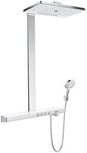 HANSGROHE RAINMAKER SELECT SHOWERPIPE 460 sprchový set s termostatickou batériou, horná sprcha, ručná sprcha s 3 prúdmi, tyč, hadica, držiak, biela/chróm