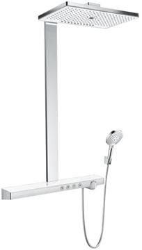 HANSGROHE RAINMAKER SELECT SHOWERPIPE 460 sprchový set s termostatickou batériou, horná sprcha, ručná sprcha s 3 prúdmi, tyč, hadica, držiak, biela/chróm