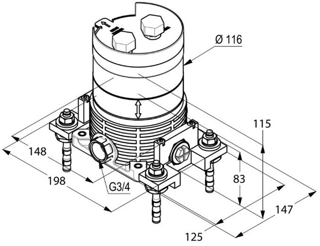 KLUDI FLEXX.BOXX podomietkové teleso DN20 88088 Technický nákres