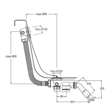 CONCEPT 200 vaňový sifón 60 cm, so zátkou CRI12C807951CON Technický nákres