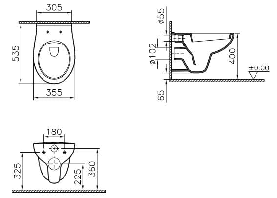 CONCEPT 50 závesné WC, alpská biela 5959L003-0075 Technický nákres