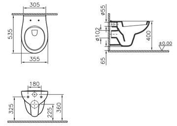 CONCEPT 50 závesné WC, alpská biela 5959L003-0075 Technický nákres