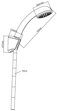 EASY sprchová súprava 3-dielna, ručná sprcha pr. 68,1 mm, hadica, držiak, chróm JA201 Technický nákres