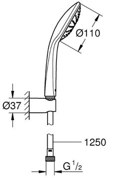GROHE EUPHORIA 110 MONO sprchová súprava 3-dielna, ručná sprcha pr. 110 mm, hadica, držiak, chróm 27354000 Technický nákres